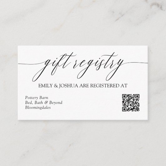 Elegante kalligrafie Gift Registry QR Code Informatiekaartje (Voorkant)
