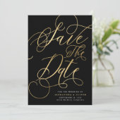 Elegante kalligrafie Gold & Black Wedding Save The Date (Staand voorkant)