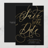Elegante kalligrafie Gold & Black Wedding Save The Date (Voorkant / Achterkant)