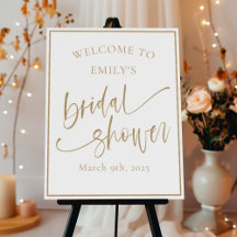 Elegante kalligrafie goud & witte bruidsdouche