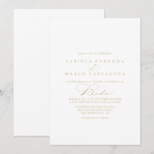 Elegante kalligrafie Gouden Spaanse bruiloft Kaart