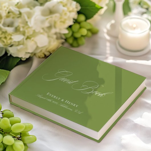 Elegante kalligrafie groene bruiloft gastenboek