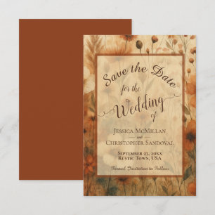 Elegante kalligrafie Herfst Boho Wilde Bloemen Bru Save The Date