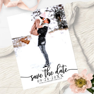 Elegante kalligrafie Huwelijk Save The Date Foto Briefkaart