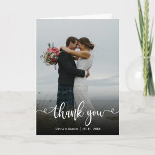 Elegante kalligrafie Huwelijksfoto Bedankkaart  