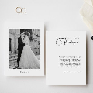 Elegante kalligrafie huwelijksfoto's bedankkaart