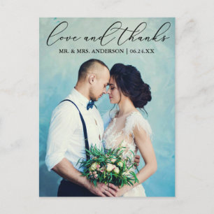 Elegante kalligrafie huwelijksliefde dank foto briefkaart
