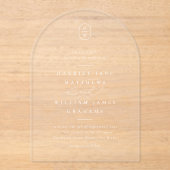 Elegante kalligrafie Initialen White Arch Wedding Acryl Uitnodigingen (Voorkant)