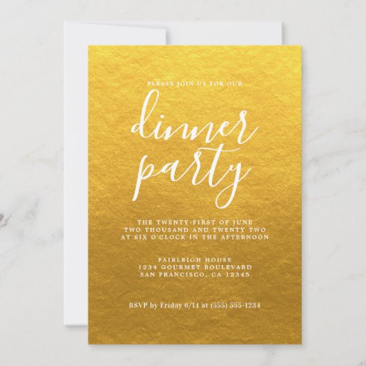 Elegante kalligrafie klassieke gouden dinerfeest kaart (Voorkant)