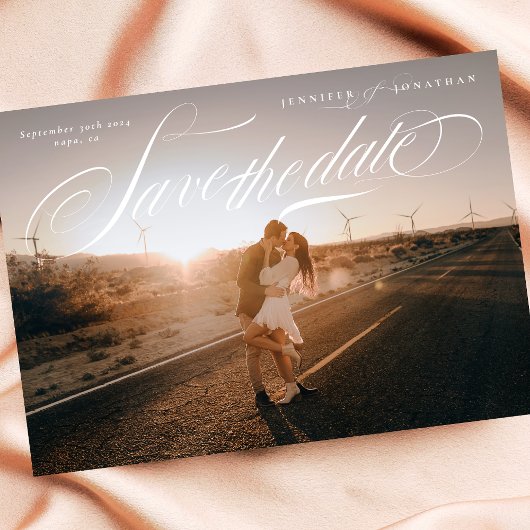 Elegante kalligrafie klassieke QR code twee foto Save The Date