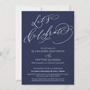 Elegante kalligrafie Laten we Navy Blue vieren Kaart