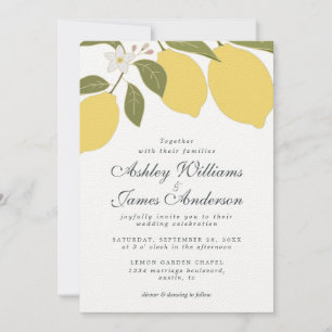Elegante Kalligrafie Lemon Theme Huwelijksuitnodig Kaart