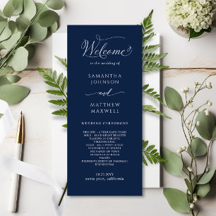 Elegante Kalligrafie Marine Blauw Trouwprogramma