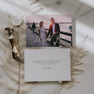 elegante kalligrafie met trouwfoto bedankkaart