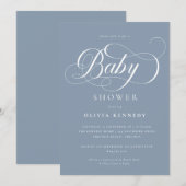 Elegante kalligrafie Modern Script Blue Baby showe Kaart (Voorkant / Achterkant)