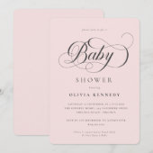 Elegante kalligrafie Modern Script Blue Baby showe Kaart (Voorkant / Achterkant)