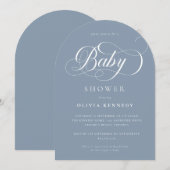 Elegante kalligrafie Modern Script Blue Baby showe Kaart (Voorkant / Achterkant)