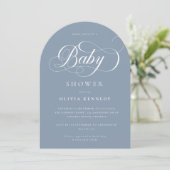 Elegante kalligrafie Modern Script Blue Baby showe Kaart (Staand voorkant)