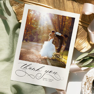 Elegante kalligrafie moderne foto's bruiloft  bedankkaart