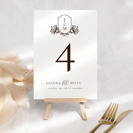 Elegante kalligrafie Monogram Crest Neutraal Bruin Kaart