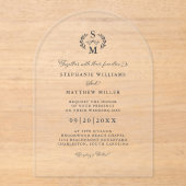 Elegante kalligrafie Monogram Crest Wedding Acryl Uitnodigingen (Voorkant)