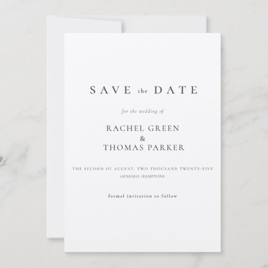 Elegante kalligrafie monogram zwart wit bruiloft save the date (Voorkant)