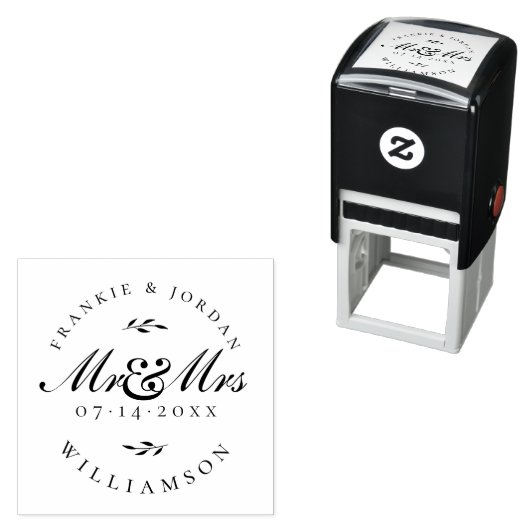 Elegante kalligrafie Mr & Mrs Wedding Save The Dat Zelfinktende Stempel (In situ)