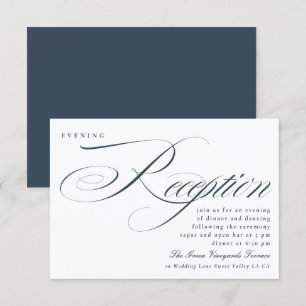 Elegante kalligrafie Navy Blue Trouwreceptie Kaart