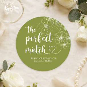 Elegante kalligrafie perfecte match bruiloft ronde kartonnen onderzetter