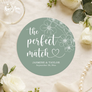 Elegante kalligrafie perfecte match trouwen ronde kartonnen onderzetter