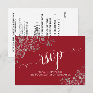 Elegante kalligrafie Rood met zilveren franjes Bru RSVP Kaartje