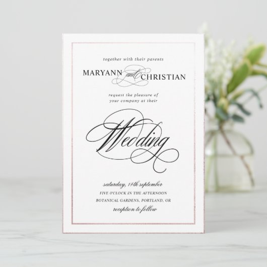 elegante kalligrafie roos goudbruiloft kaart (Staand voorkant)