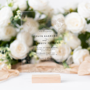 Elegante kalligrafie Roos Orchard Garden Wedding Acryl Uitnodigingen