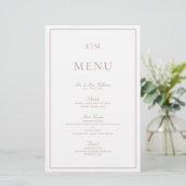 Elegante kalligrafie roze monogram bruiloft menu (Staand voorkant)