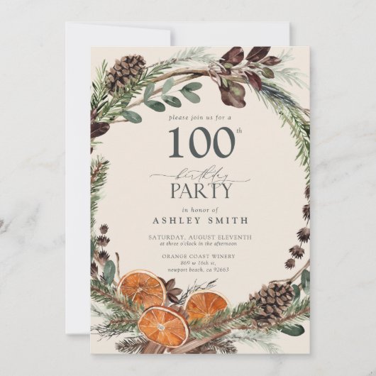 Elegante kalligrafie rustiek Sinaasappel 100e verj Kaart (Voorkant)