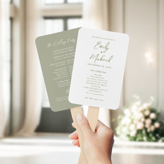 Elegante kalligrafie Sage Green Wedding Program Handwaaier