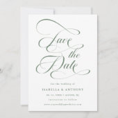 Elegante kalligrafie Sage Groene Bruiloft Save The Date (Voorkant)