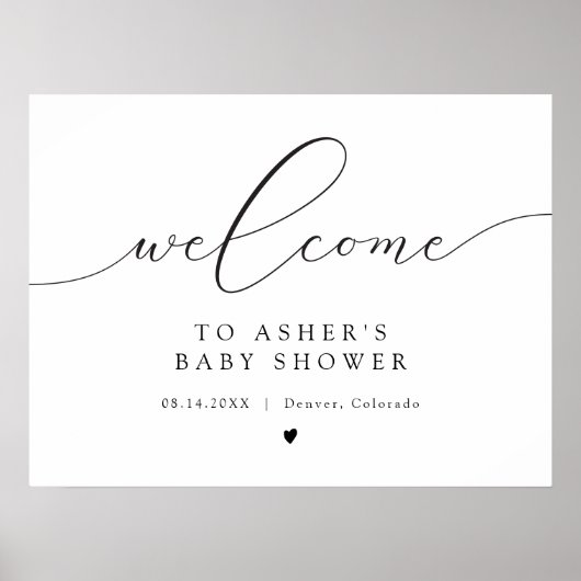 Elegante kalligrafie script baby shower welkom poster (Voorkant)