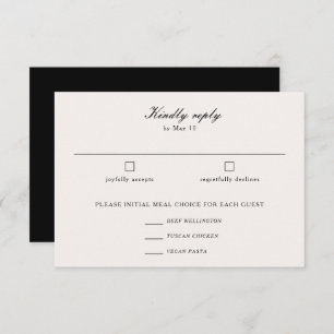 Elegante kalligrafie script bruiloft maaltijd keuz RSVP kaartje