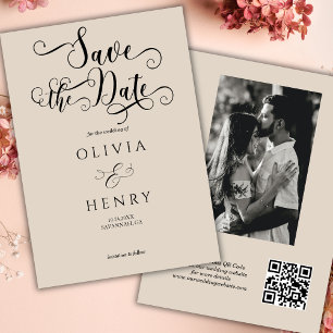 Elegante kalligrafie script foto QR code Save The Date
