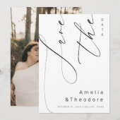 Elegante kalligrafie script gewone witte trouw save the date (Voorkant / Achterkant)