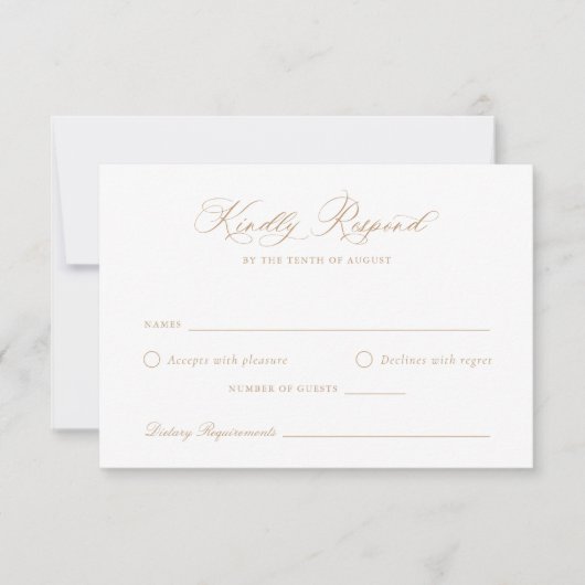 Elegante kalligrafie Script Gold Wedding RSVP-Kaar Kaart (Voorkant)