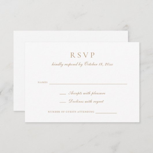 Elegante kalligrafie Script Gold Wedding RSVP Kaart (Voorkant / Achterkant)