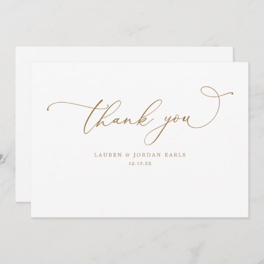 Elegante kalligrafie script gouden bruiloft bedankkaart (Voorkant / Achterkant)