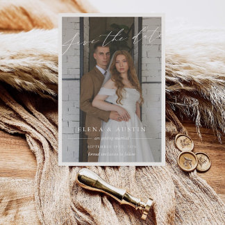 Elegante kalligrafie script huwelijksfoto save the date