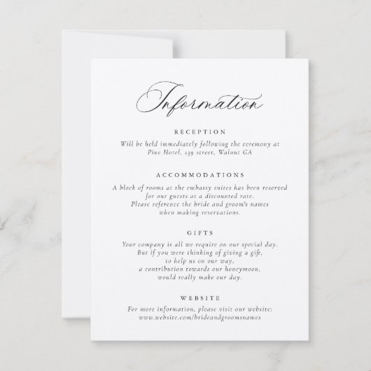 Elegante kalligrafie script huwelijksinformatie kaart (Voorkant)