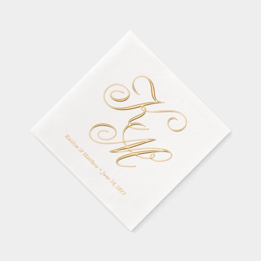 Elegante kalligrafie script monogram trouwfeest folie servetten (Rechts)