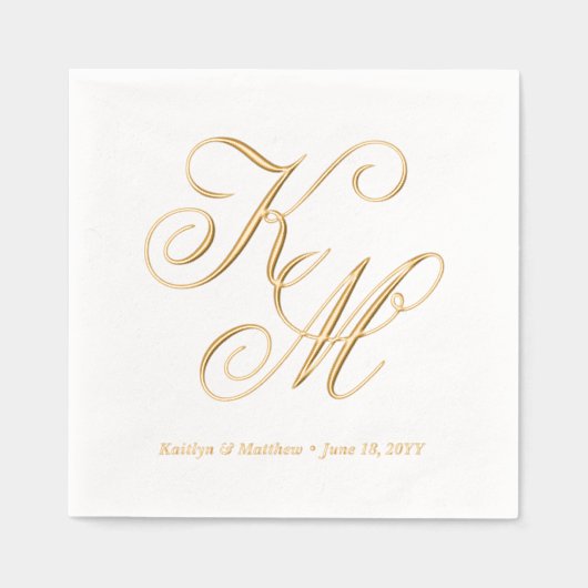 Elegante kalligrafie script monogram trouwfeest folie servetten (Voorkant)
