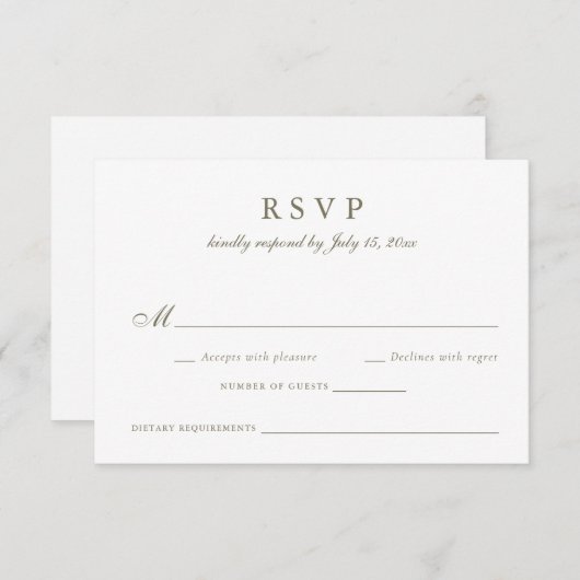 Elegante kalligrafie script Olijf Sage Bruiloft RS Kaart (Voorkant / Achterkant)