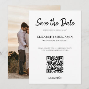 Elegante kalligrafie script QR-code foto bewaar de Save The Date
